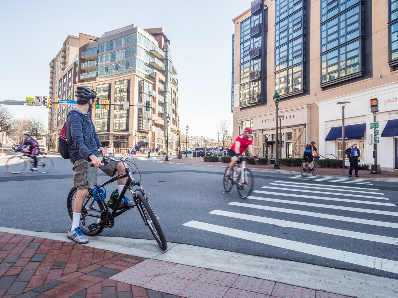 bicyclists in downtown Bethesda