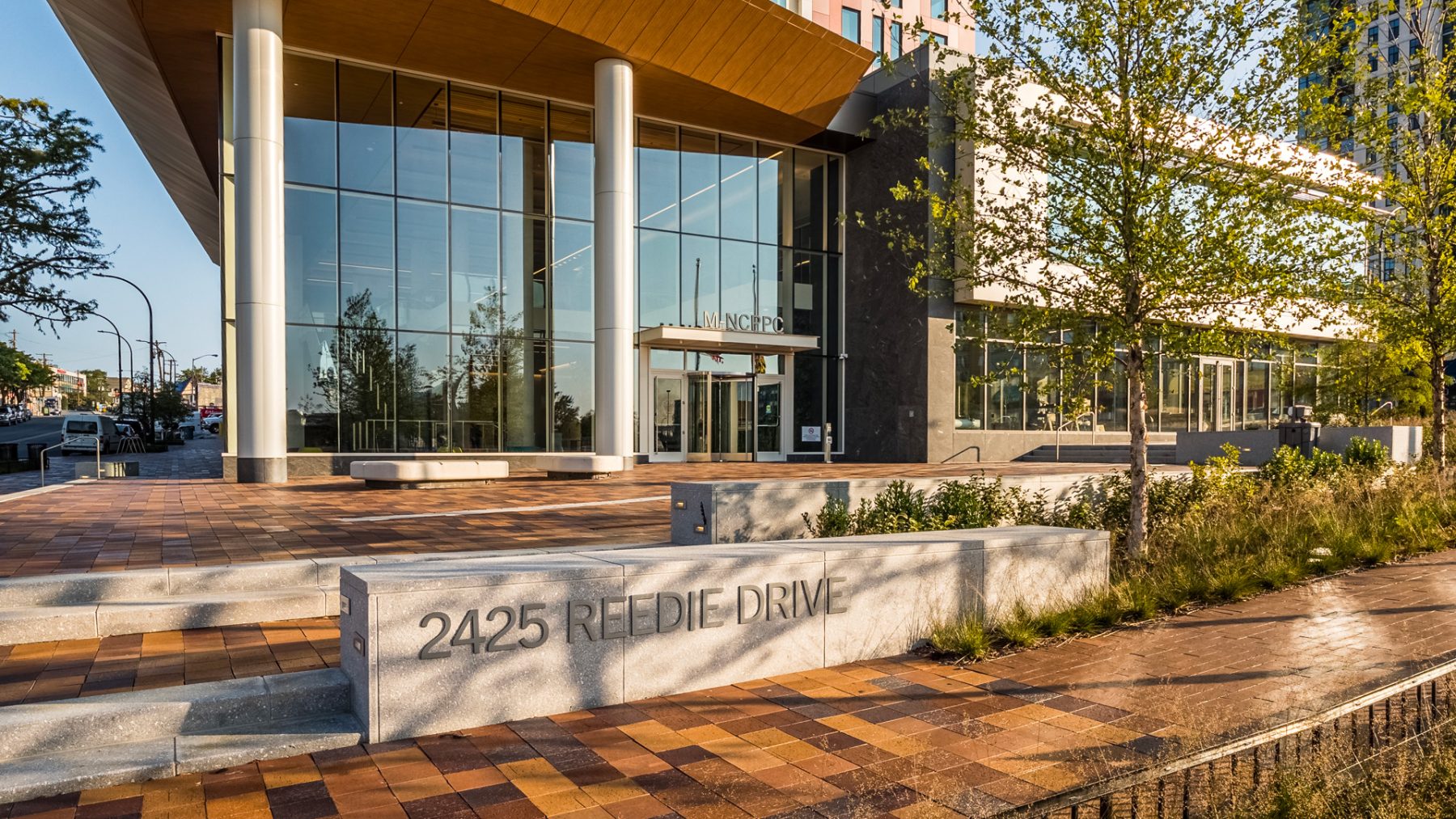 front entrance of m-ncppc wheaton headquarters